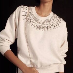 Maeve White Embellished Top NWT medium